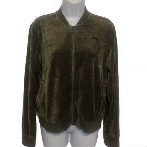 Puma Olive Green Full Zip Track Jacket Velour L
